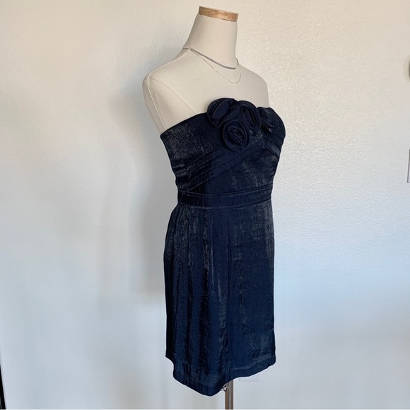 Arden B Navy Blue Rosette Shimmer Strapless Tube Dress - Picture 2 of 9